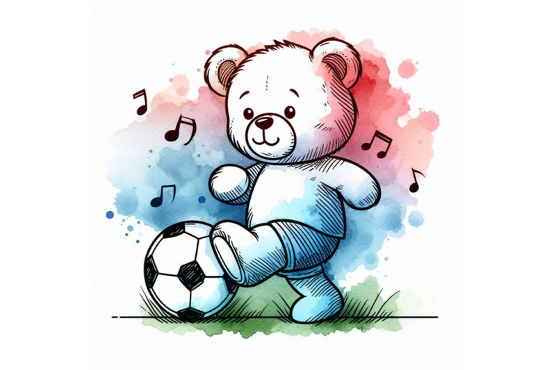 cute-teddy-bear-play-in-football-watercolor-pattern