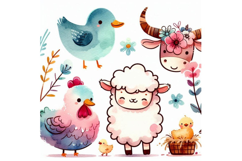 cute-watercolor-cartoon-sheep-and-duck-farm-ani