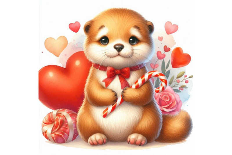 cute-animal-and-valentine-red-heart-watercolo