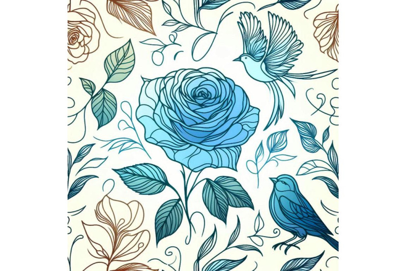 blue-rose-and-bird-seamless-pattern