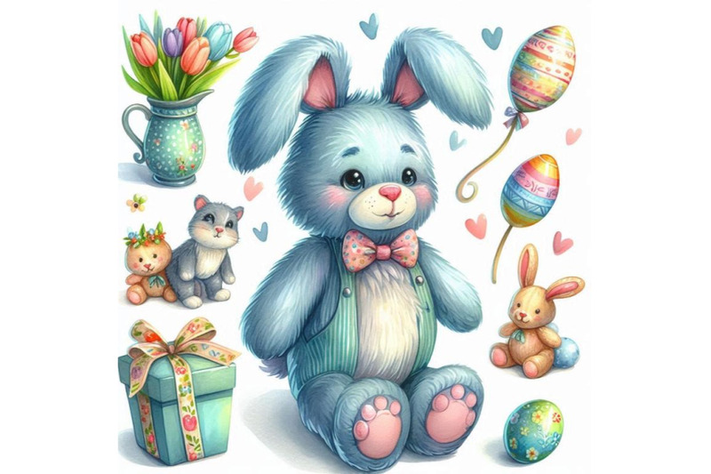 watercolor-funny-bunny-toy-bunny-background-for-kid