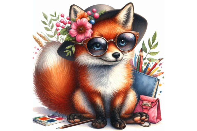 funny-fox-watercolor-background-fashion-print