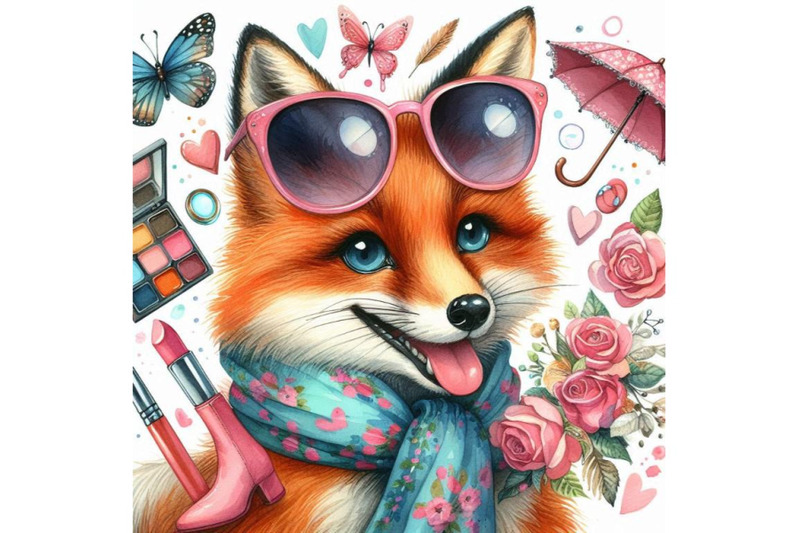 funny-fox-watercolor-background-fashion-print