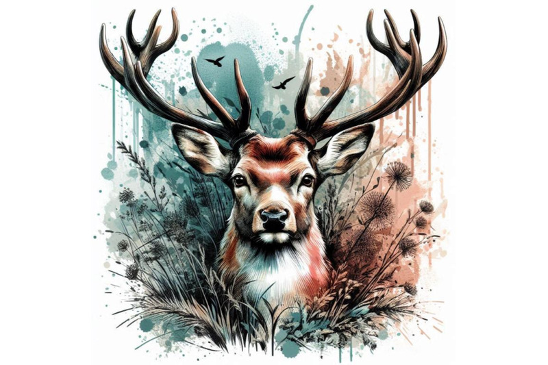 deer-t-shirt-graphics-deer-illustration-with-splash-waterc