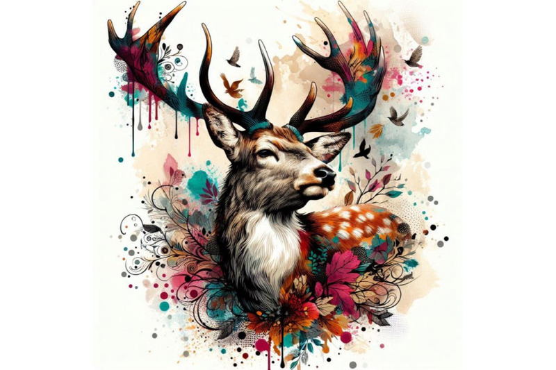 deer-t-shirt-graphics-deer-illustration-with-splash-waterc