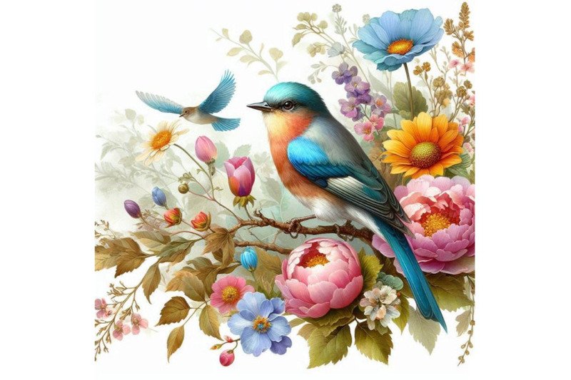 bird-and-garden-flowers-background