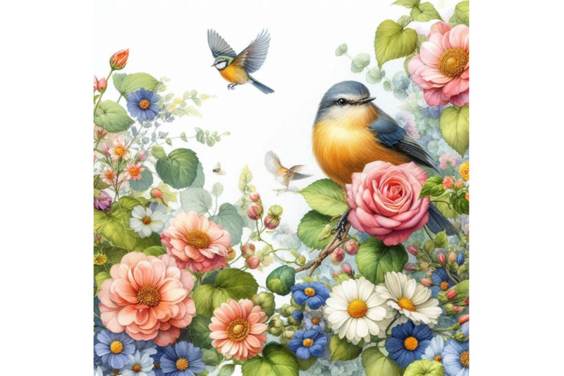 bird-and-garden-flowers-background