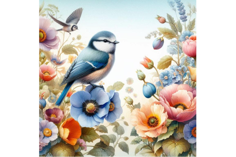 bird-and-garden-flowers-background