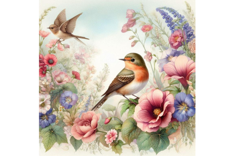 bird-and-garden-flowers-background