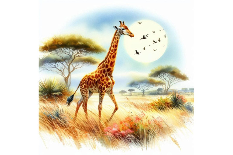 giraffe-wild-animals-watercolor-illustration