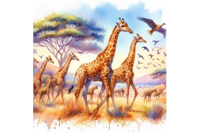 giraffe-wild-animals-watercolor-illustration