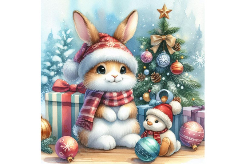 new-year-bunny-and-christmas-tree-background