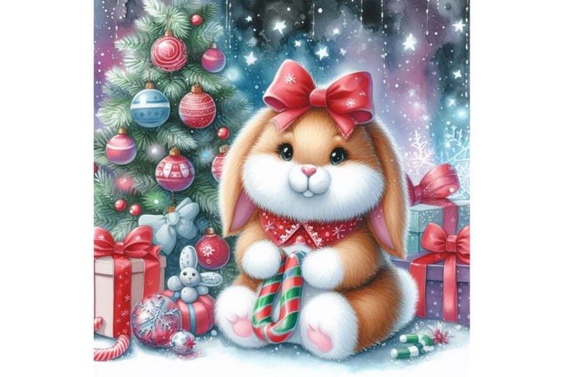 new-year-bunny-and-christmas-tree-background