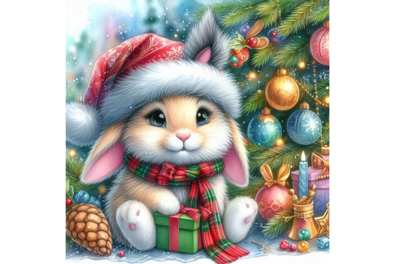 new-year-bunny-and-christmas-tree-background