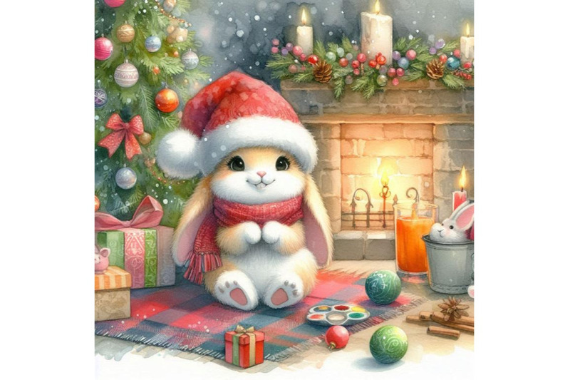 new-year-bunny-and-christmas-tree-background