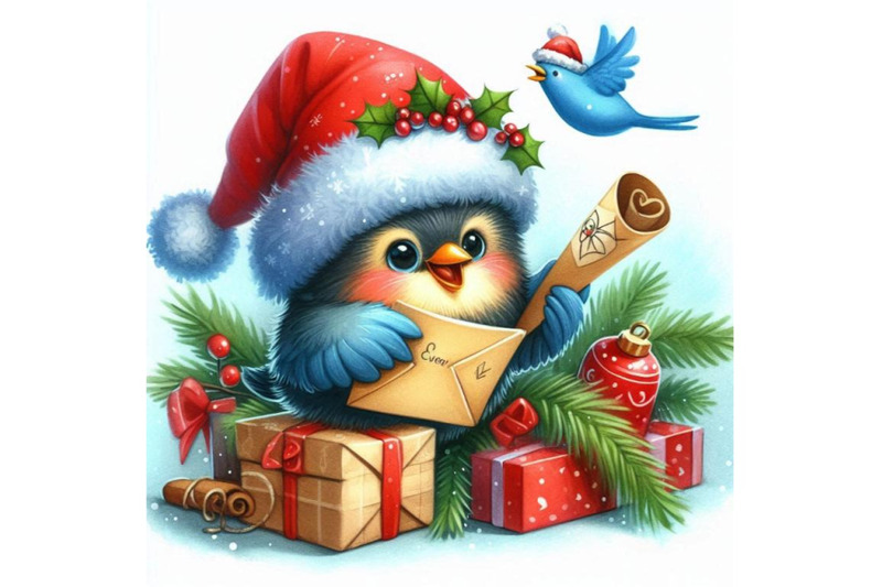 funny-christmas-bird-watercolor-illustration