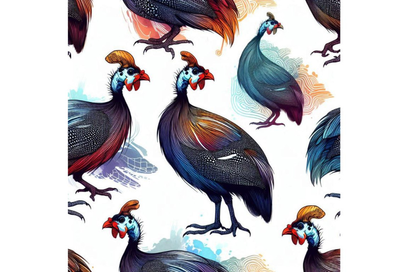 guinea-fowl-wild-bird-watercolor-seamless-pattern