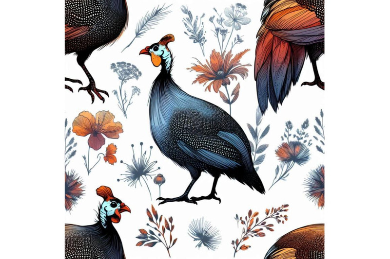 guinea-fowl-wild-bird-watercolor-seamless-pattern