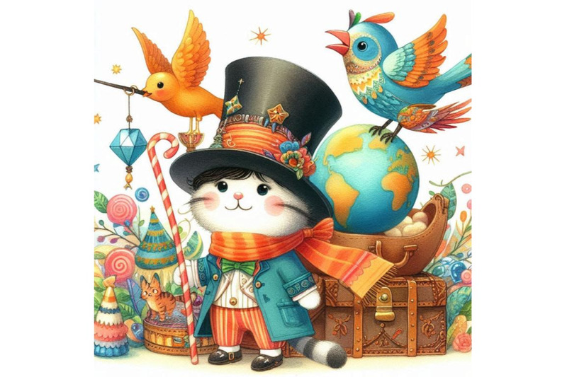 cat-and-bird-kid-background-for-celebrate-festival-and-bir