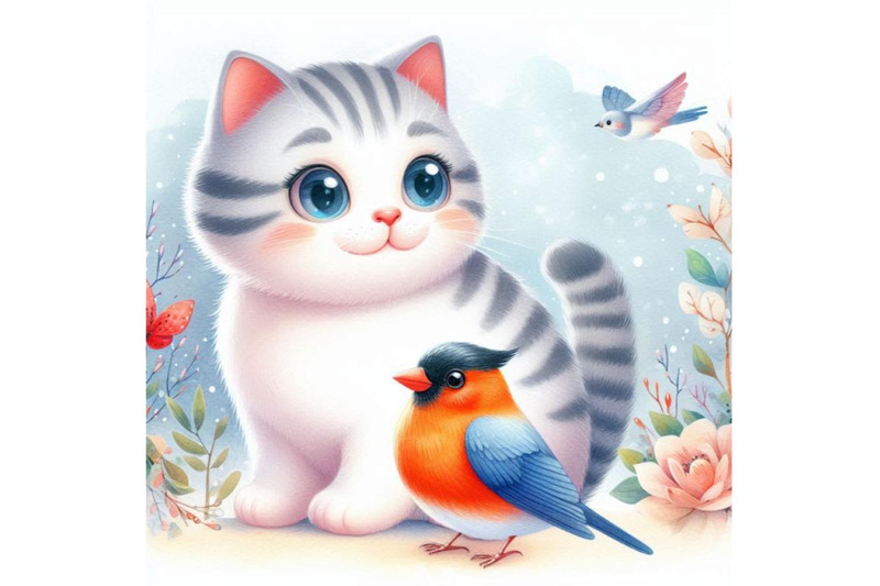 cat-and-bird-kid-background-for-celebrate-festival-and-bir