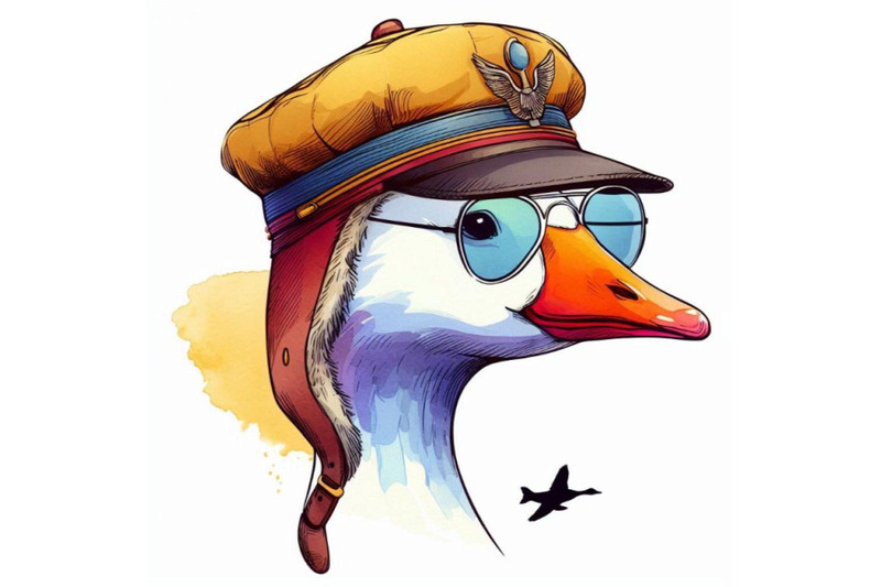 funny-goose-aviator-hat-watercolor-fashion-print