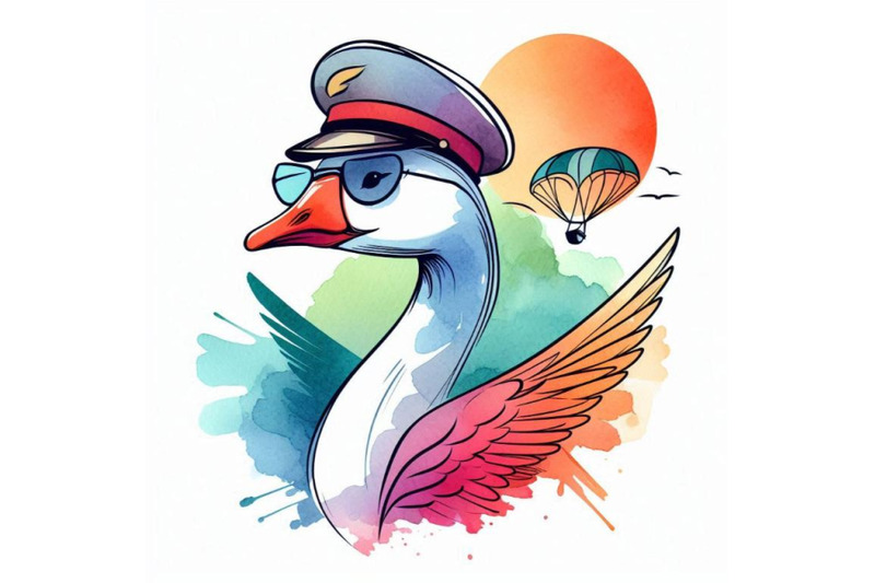 funny-goose-aviator-hat-watercolor-fashion-print