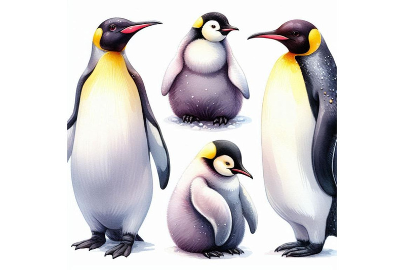 emperor-penguin-set-watercolor-illustration