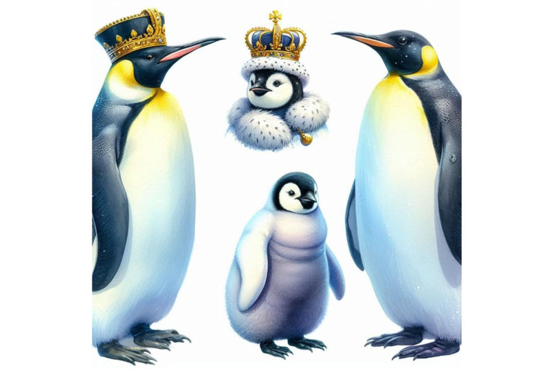 emperor-penguin-set-watercolor-illustration