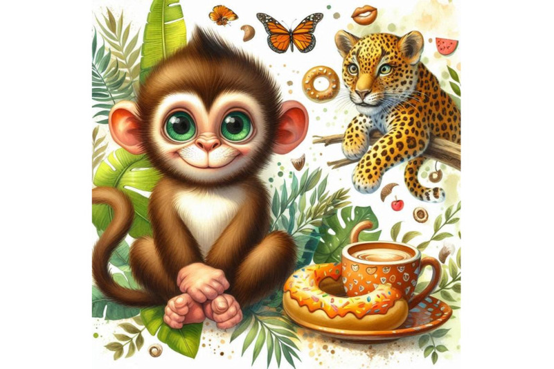 funny-monkey-leopard-watercolor-background