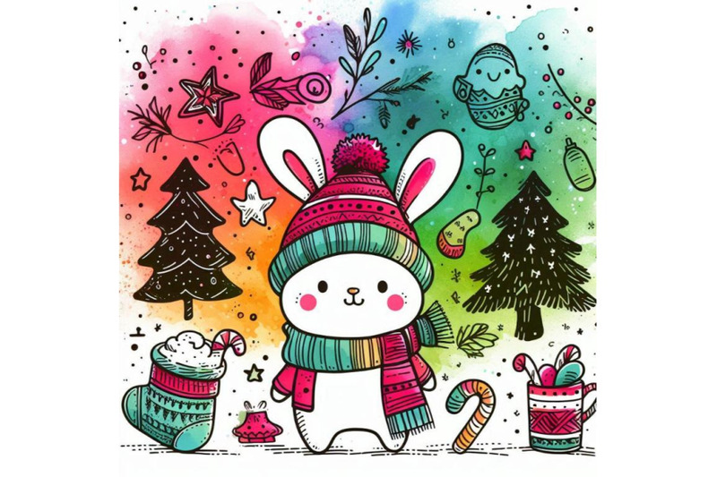 funny-bunny-and-christmas-watercolor-background