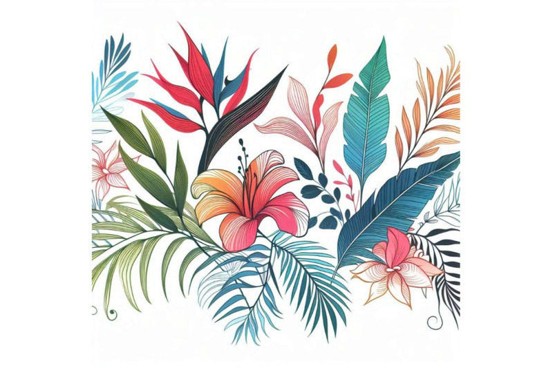 tropical-flowers-leaves-watercolor-illustration