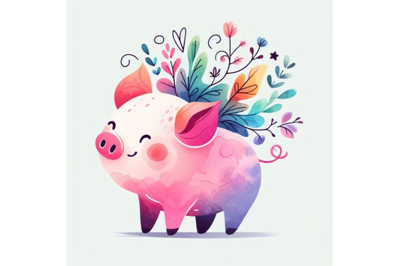 cute-pig-cartoon-watercolor-animal-illustration