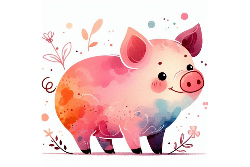 cute-pig-cartoon-watercolor-animal-illustration