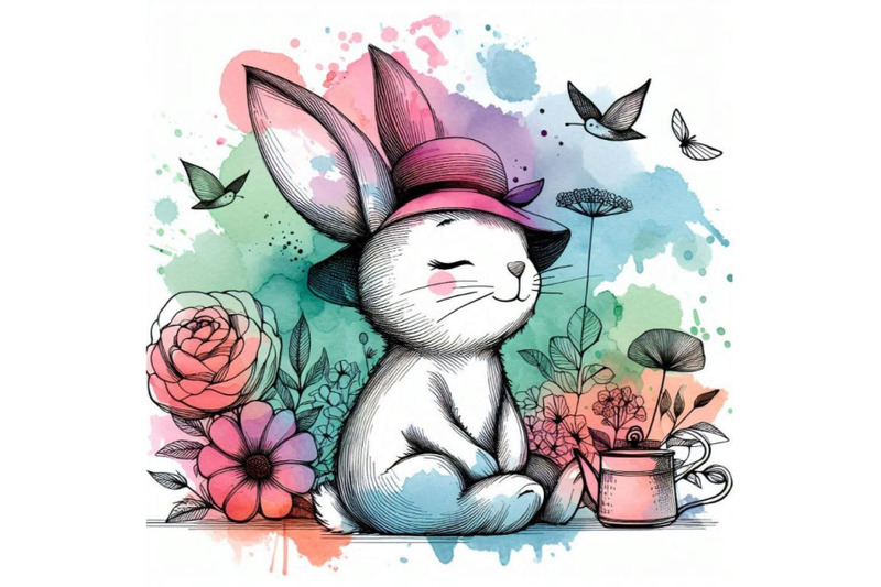 funny-bunny-watercolor-background-fashion-print