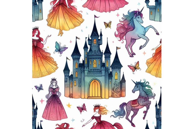 castle-of-princess-and-unicorn-seamless-pattern-f