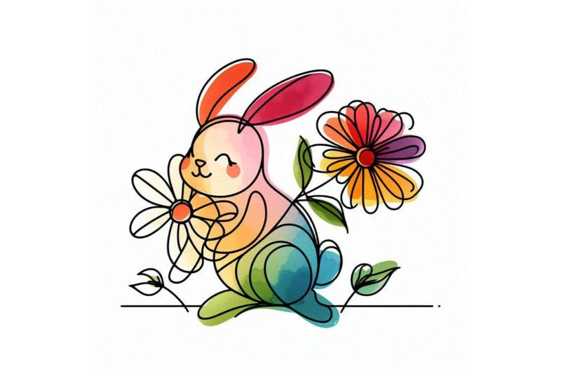 funny-rabbit-and-flower-watercolor-illustration