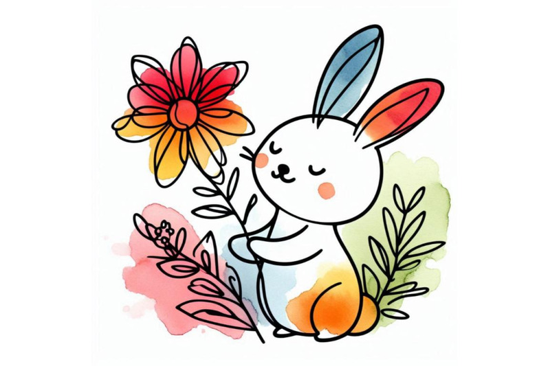 funny-rabbit-and-flower-watercolor-illustration