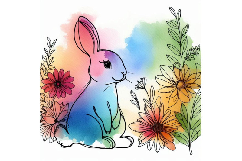 funny-rabbit-and-flower-watercolor-illustration