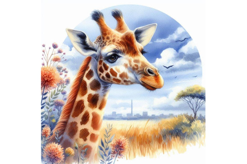 giraffe-hand-drawn-watercolor-illustration