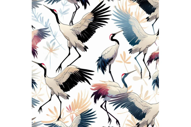 watercolor-japanese-crane-bird-seamless-pattern