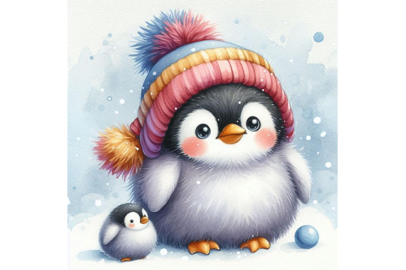 cute-fluffy-bird-penguin-watercolor-funny-penguin