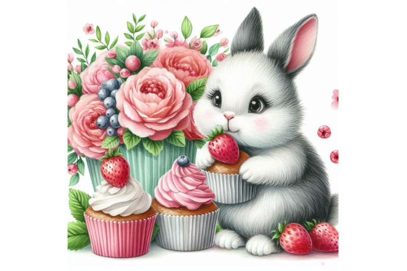 cute-rabbit-and-cupcakes-watercolor-bunny