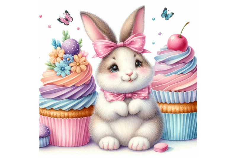 cute-rabbit-and-cupcakes-watercolor-bunny