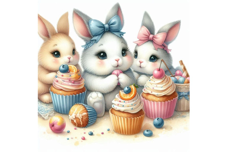 cute-rabbit-and-cupcakes-watercolor-bunny