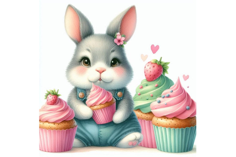 cute-rabbit-and-cupcakes-watercolor-bunny