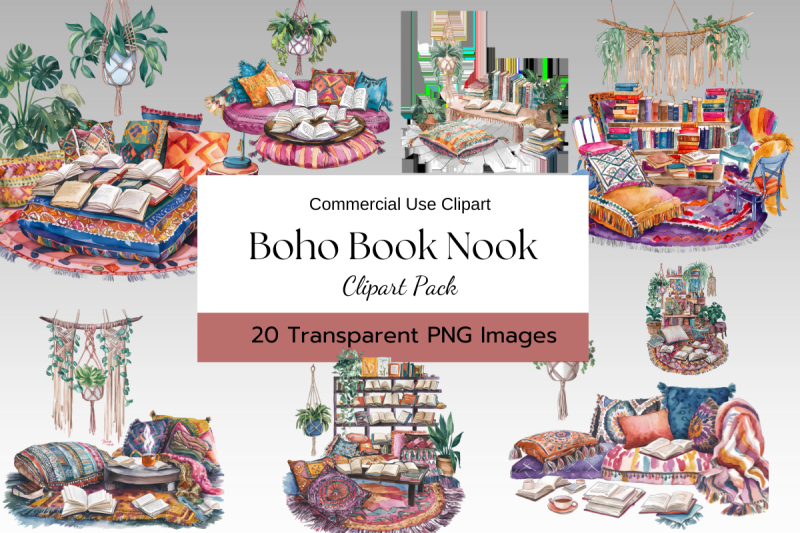 boho-garden-book-nook-clipart-pack