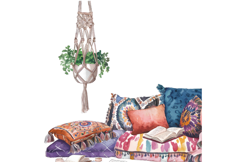 boho-garden-book-nook-clipart-pack