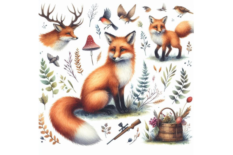 fox-fox-hunting-cute-fox-watercolor-fox-illustration