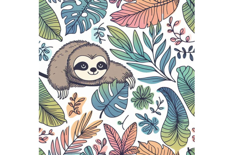 cute-sloth-and-tropical-plant-seamless-pattern-trop