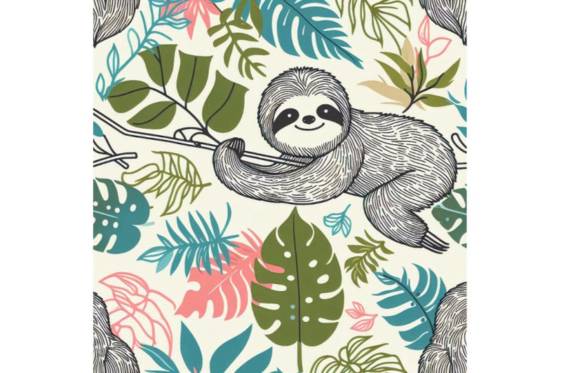 cute-sloth-and-tropical-plant-seamless-pattern-trop